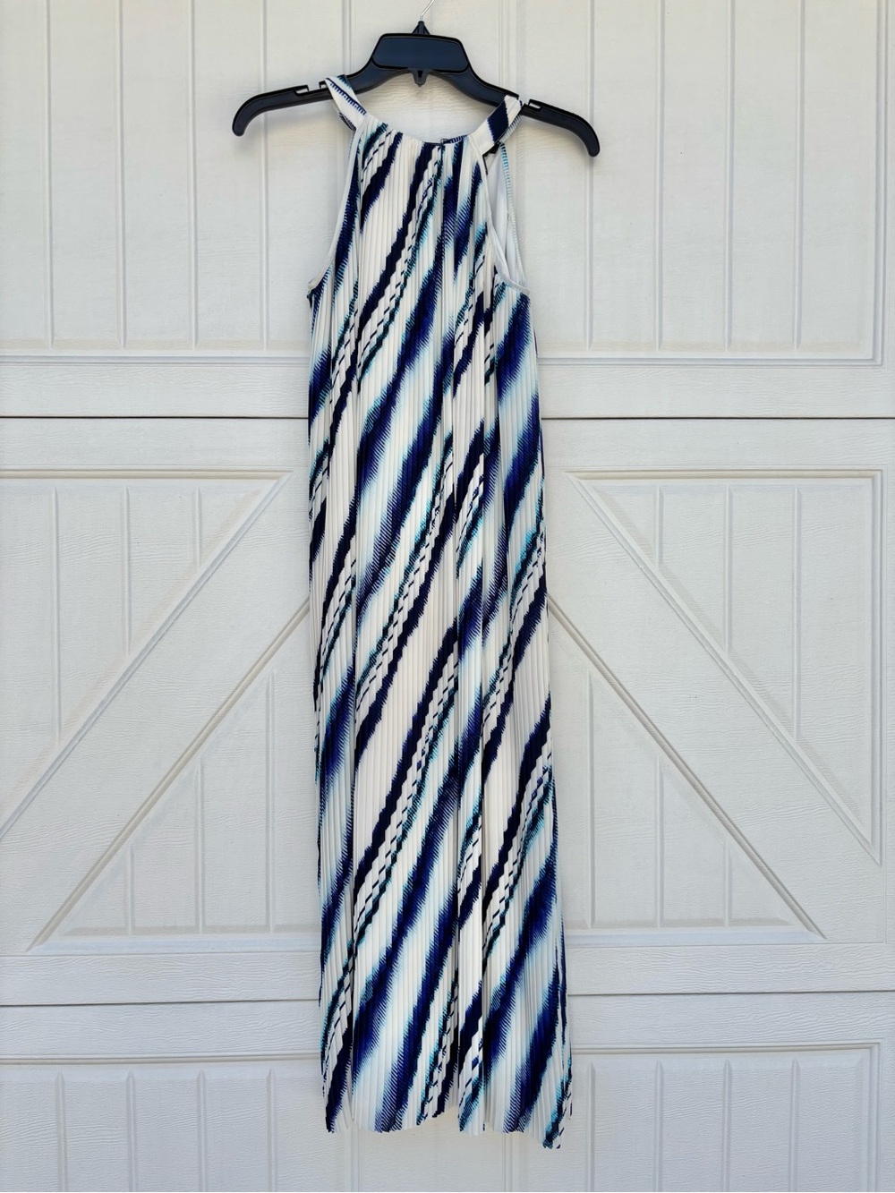The Limited Blue & White Pleated Halter Midi Dress, Size S, NWOT